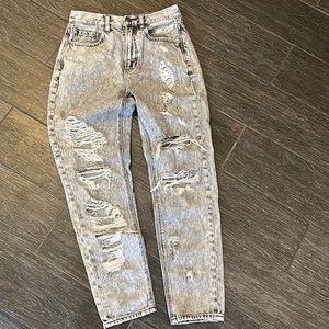 American Eagle Distressed Grey Mom Jeans, Sz 2